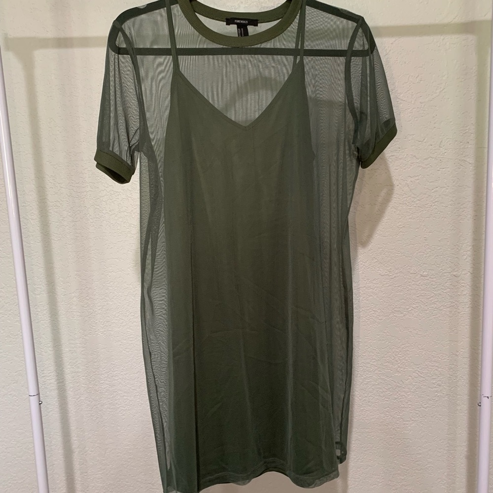 Olive Mesh t-shirt dress